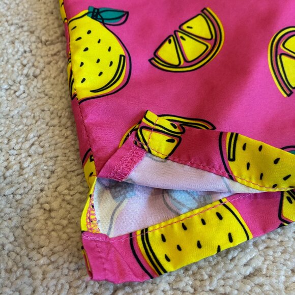 Uzzi Pink with Yellow Lemons Hawaiian Short-sleeve Shirt Top Medium - Picture 5 of 10